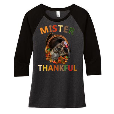 Mister Thankful Thanksgiving Turkey Women's Tri-Blend 3/4-Sleeve Raglan Shirt