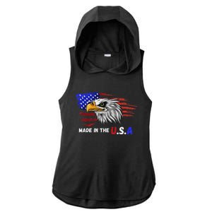 Made In The U.S.A Bald Eagle Patriotic Flag Tattoo Ladies PosiCharge Tri-Blend Wicking Draft Hoodie Tank