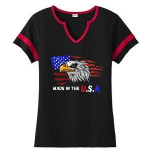 Made In The U.S.A Bald Eagle Patriotic Flag Tattoo Ladies Halftime Notch Neck Tee