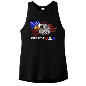 Made In The U.S.A Bald Eagle Patriotic Flag Tattoo Ladies PosiCharge Tri-Blend Wicking Tank