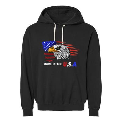 Made In The U.S.A Bald Eagle Patriotic Flag Tattoo Garment-Dyed Fleece Hoodie