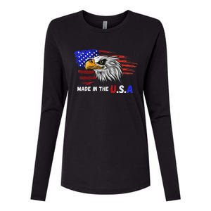 Made In The U.S.A Bald Eagle Patriotic Flag Tattoo Womens Cotton Relaxed Long Sleeve T-Shirt