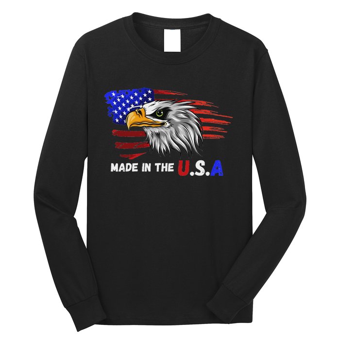 Made In The U.S.A Bald Eagle Patriotic Flag Tattoo Long Sleeve Shirt