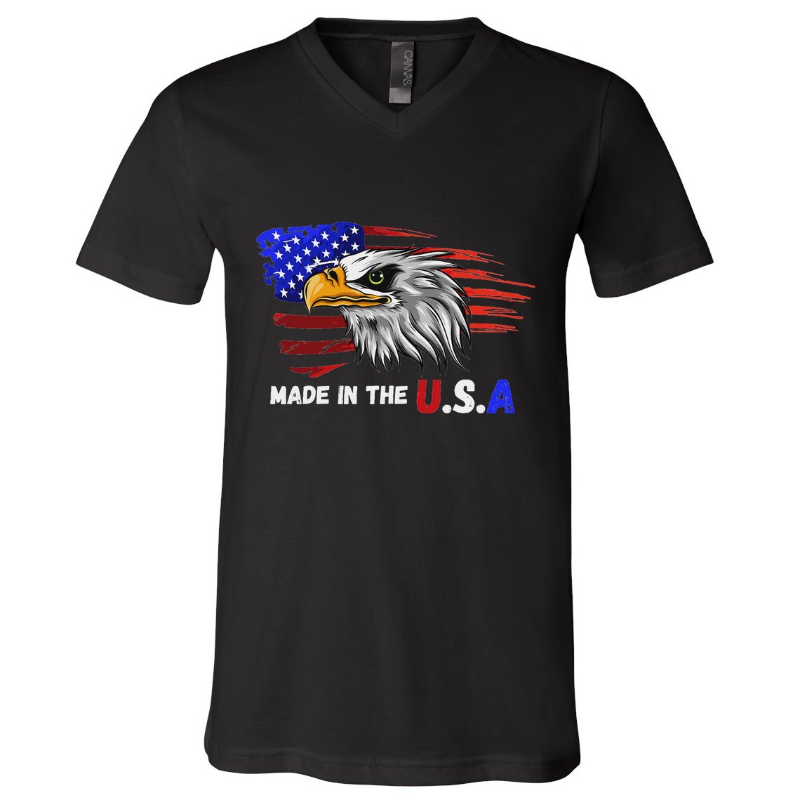 Made In The U.S.A Bald Eagle Patriotic Flag Tattoo V-Neck T-Shirt