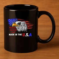 Made In The U.S.A Bald Eagle Patriotic Flag Tattoo 11oz C Handle Ceramic Mug