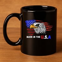 Made In The U.S.A Bald Eagle Patriotic Flag Tattoo 11oz C Handle Ceramic Mug