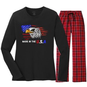 Made In The U.S.A Bald Eagle Patriotic Flag Tattoo Women's Long Sleeve Flannel Pajama Set 