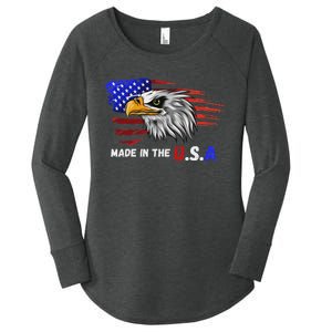 Made In The U.S.A Bald Eagle Patriotic Flag Tattoo Women's Perfect Tri Tunic Long Sleeve Shirt