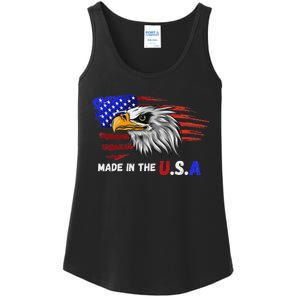 Made In The U.S.A Bald Eagle Patriotic Flag Tattoo Ladies Essential Tank