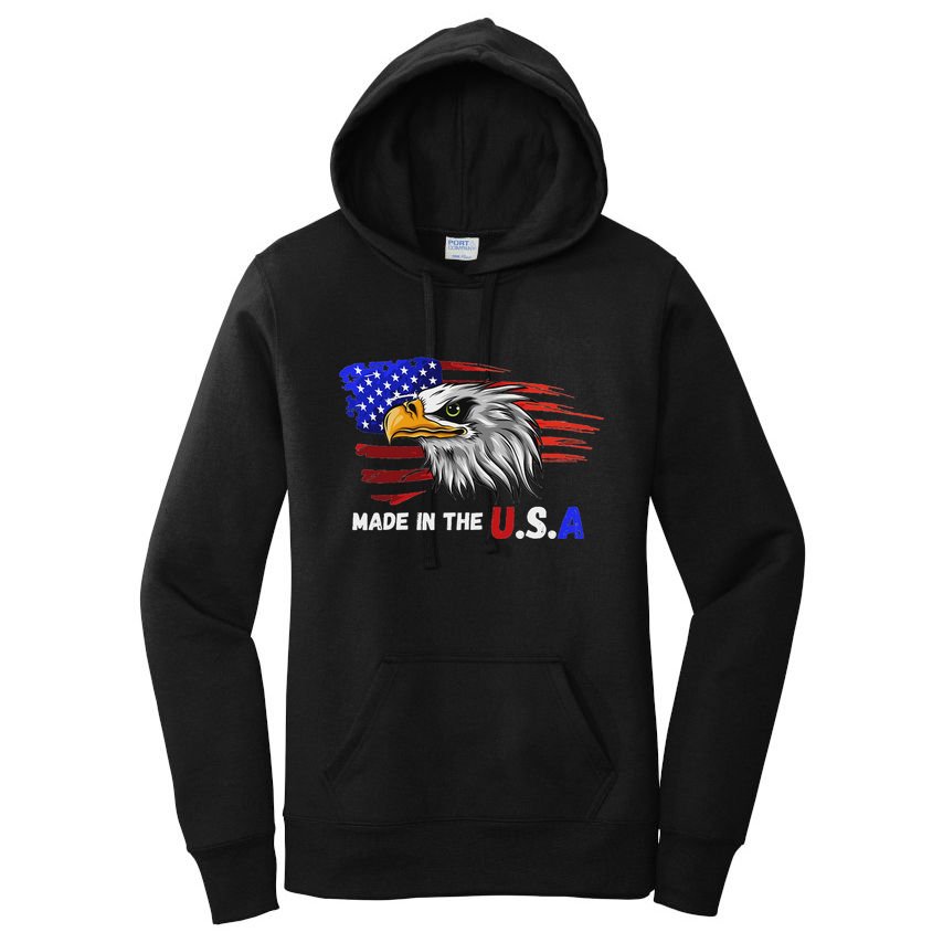 Made In The U.S.A Bald Eagle Patriotic Flag Tattoo Women's Pullover Hoodie