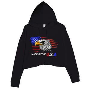 Made In The U.S.A Bald Eagle Patriotic Flag Tattoo Crop Fleece Hoodie