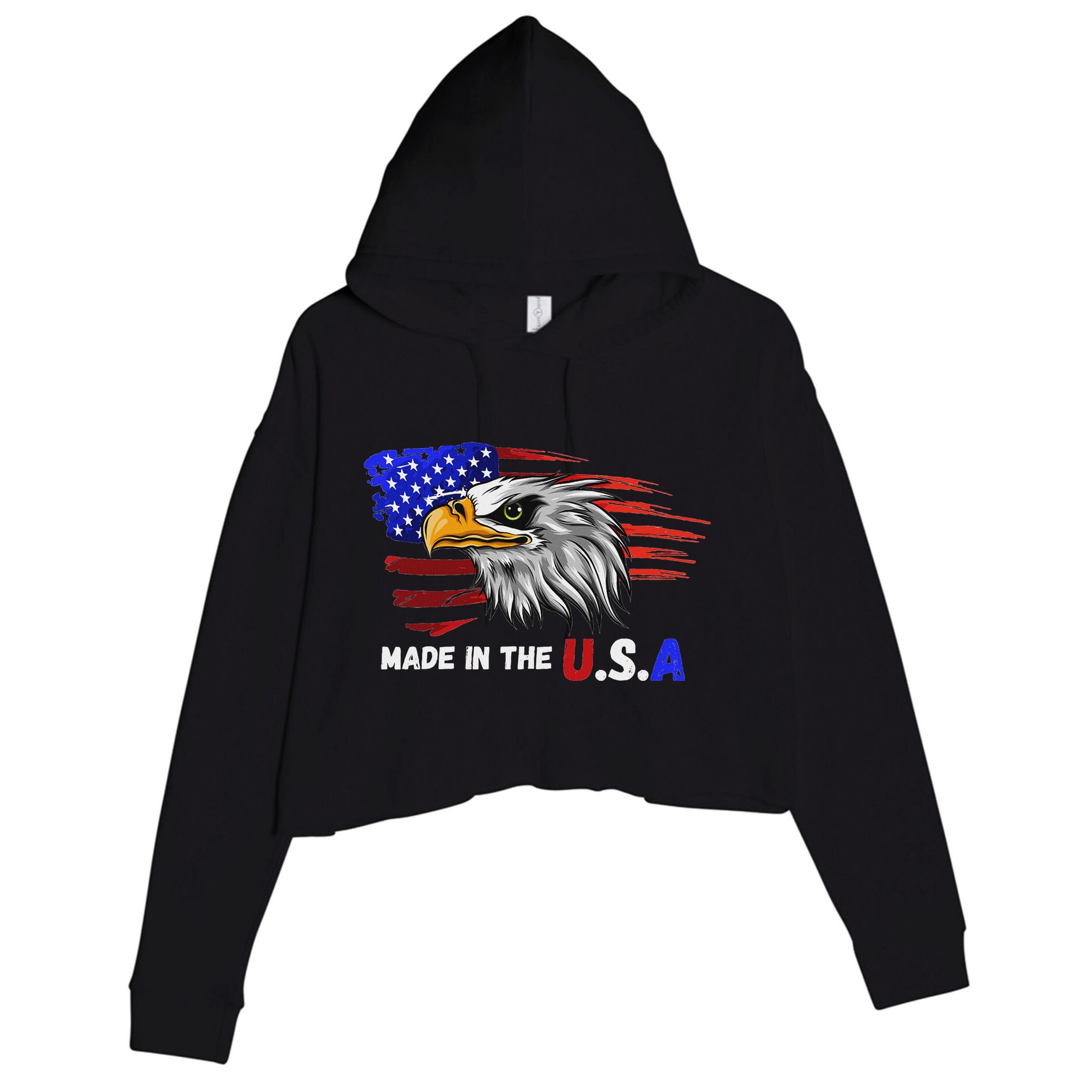 Made In The U.S.A Bald Eagle Patriotic Flag Tattoo Crop Fleece Hoodie