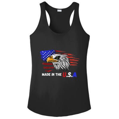 Made In The U.S.A Bald Eagle Patriotic Flag Tattoo Ladies PosiCharge Competitor Racerback Tank
