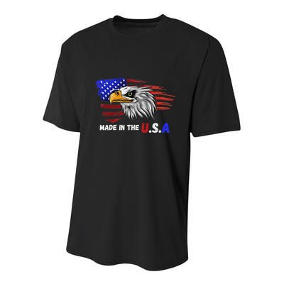 Made In The U.S.A Bald Eagle Patriotic Flag Tattoo Youth Performance Sprint T-Shirt
