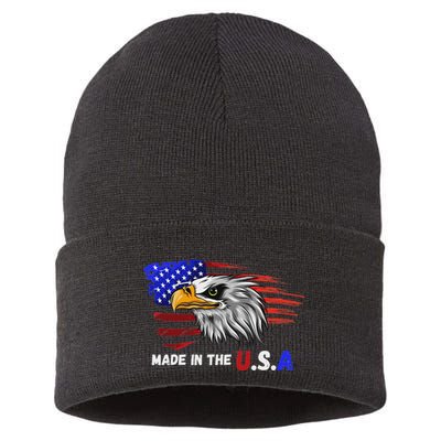 Made In The U.S.A Bald Eagle Patriotic Flag Tattoo Sustainable Knit Beanie