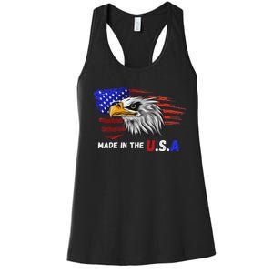 Made In The U.S.A Bald Eagle Patriotic Flag Tattoo Women's Racerback Tank