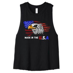 Made In The U.S.A Bald Eagle Patriotic Flag Tattoo Women's Racerback Cropped Tank