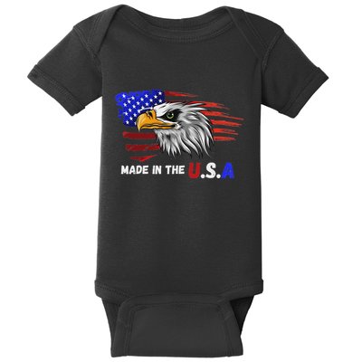 Made In The U.S.A Bald Eagle Patriotic Flag Tattoo Baby Bodysuit
