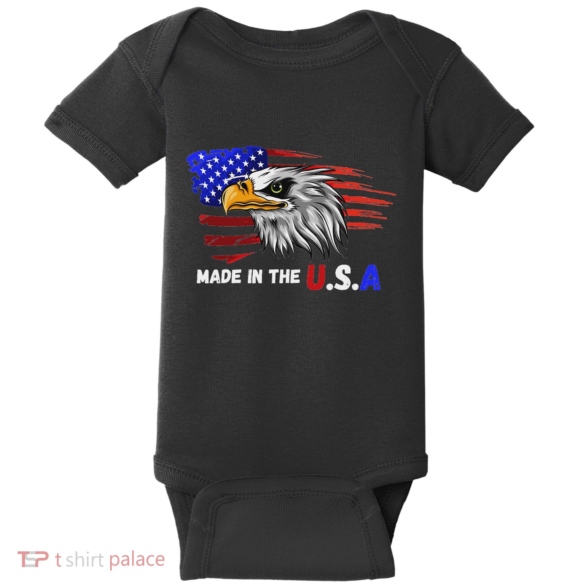 Made In The U.S.A Bald Eagle Patriotic Flag Tattoo Baby Bodysuit