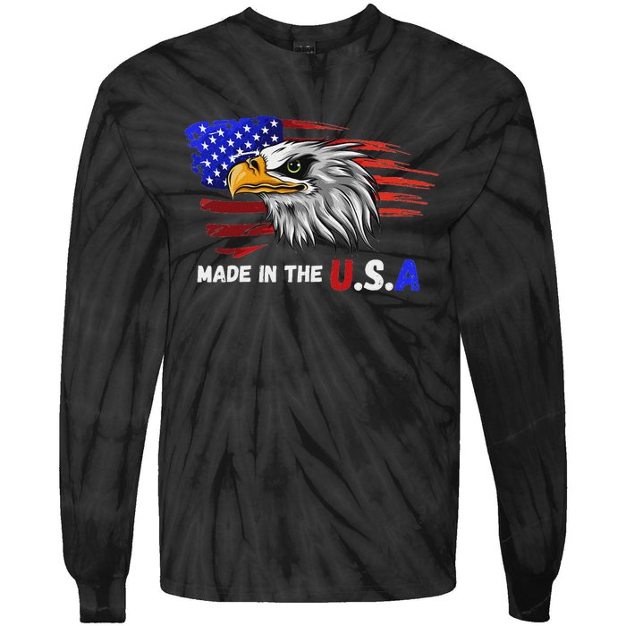 Made In The U.S.A Bald Eagle Patriotic Flag Tattoo Tie-Dye Long Sleeve Shirt