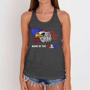 Made In The U.S.A Bald Eagle Patriotic Flag Tattoo Women's Knotted Racerback Tank