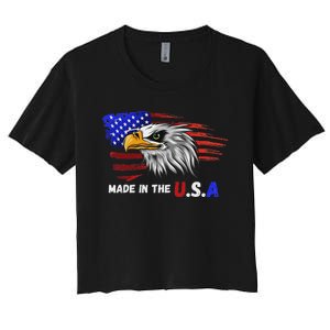 Made In The U.S.A Bald Eagle Patriotic Flag Tattoo Women's Crop Top Tee