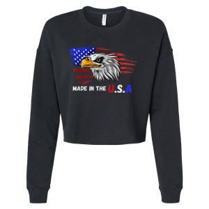 Made In The U.S.A Bald Eagle Patriotic Flag Tattoo Cropped Pullover Crew