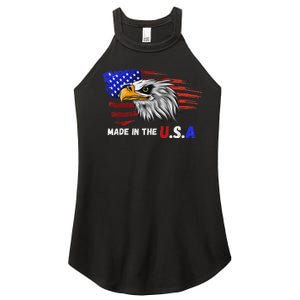 Made In The U.S.A Bald Eagle Patriotic Flag Tattoo Women's Perfect Tri Rocker Tank