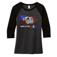 Made In The U.S.A Bald Eagle Patriotic Flag Tattoo Women's Tri-Blend 3/4-Sleeve Raglan Shirt