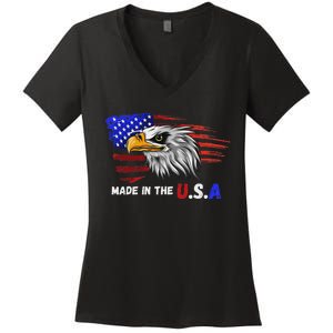 Made In The U.S.A Bald Eagle Patriotic Flag Tattoo Women's V-Neck T-Shirt