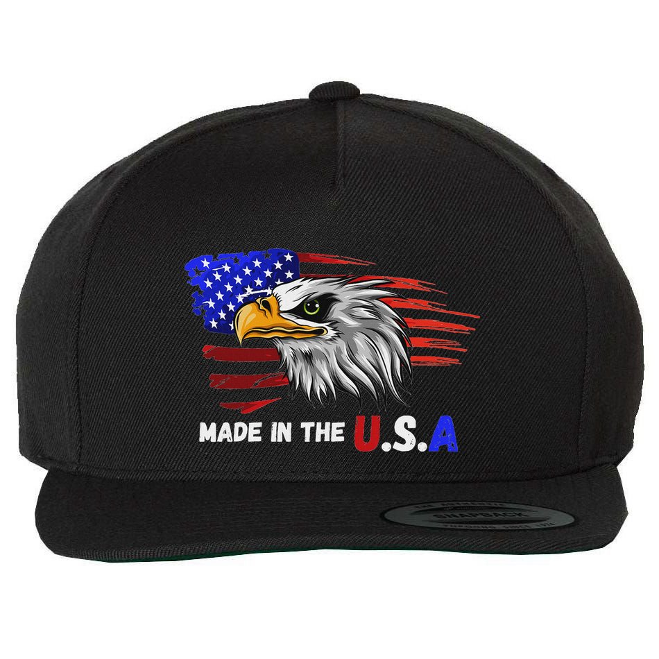 Made In The U.S.A Bald Eagle Patriotic Flag Tattoo Wool Snapback Cap