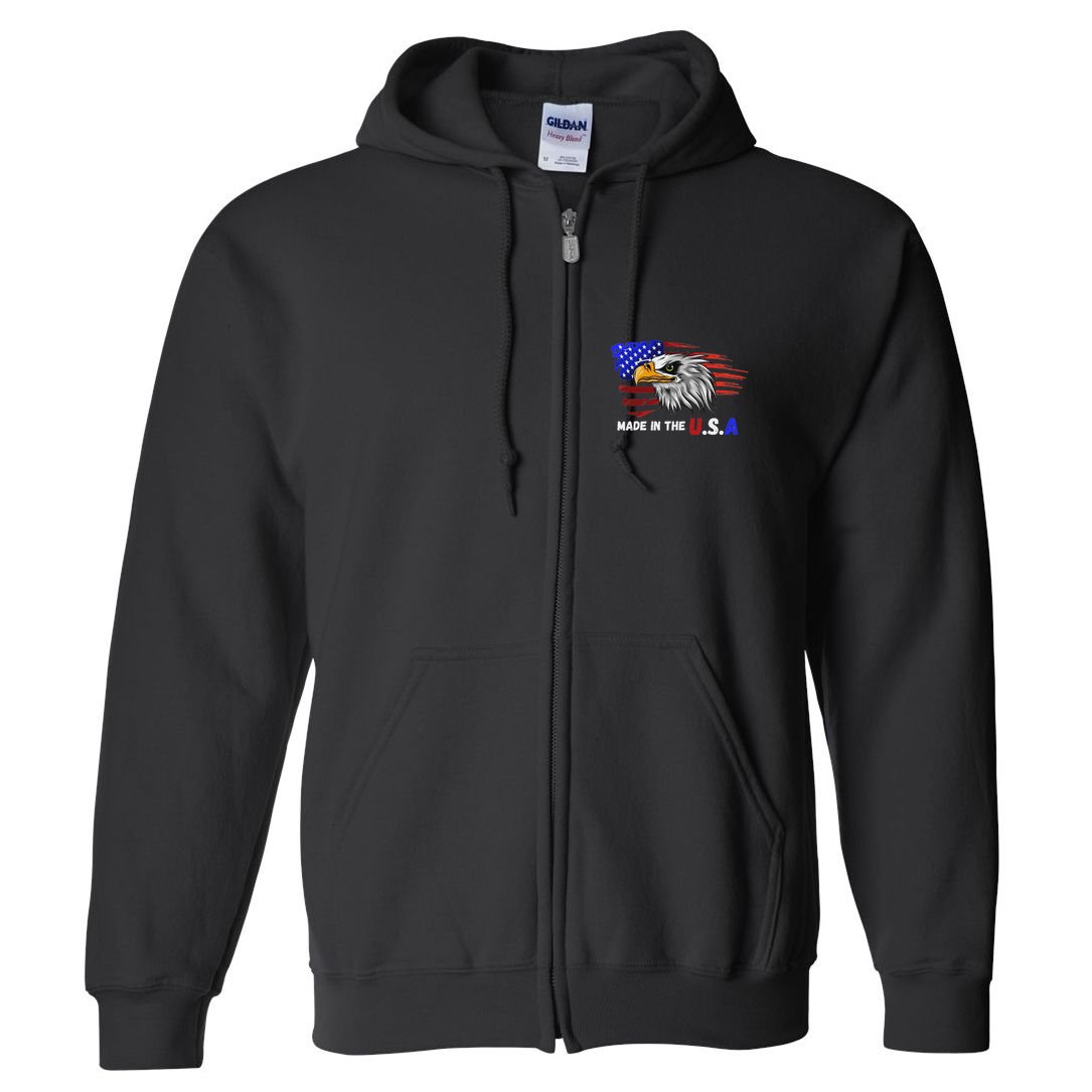 Made In The U.S.A Bald Eagle Patriotic Flag Tattoo Full Zip Hoodie