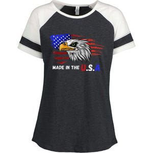 Made In The U.S.A Bald Eagle Patriotic Flag Tattoo Enza Ladies Jersey Colorblock Tee