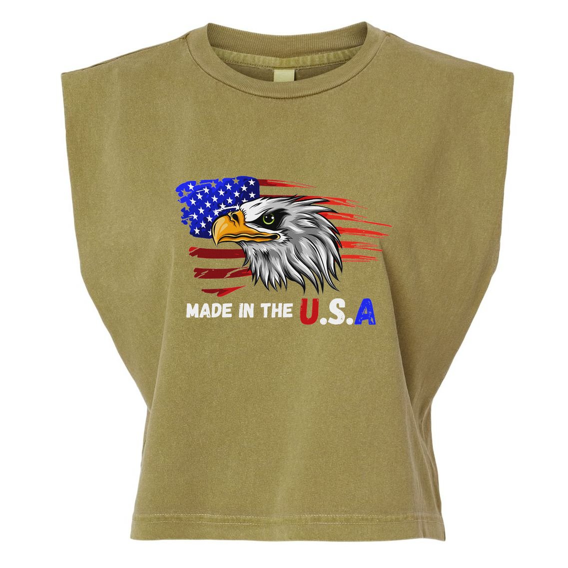 Made In The U.S.A Bald Eagle Patriotic Flag Tattoo Garment-Dyed Women's Muscle Tee
