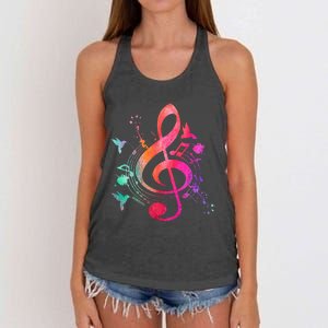 Musical Instrument Treble Clef Bird Music Women's Knotted Racerback Tank