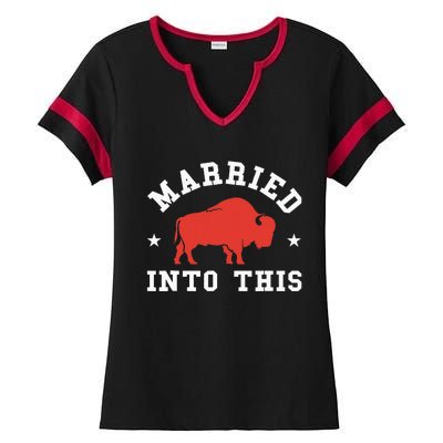 Married Into This Buffalo Lovers Ladies Halftime Notch Neck Tee