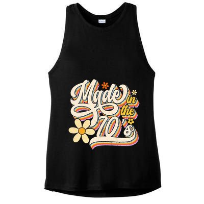 Made In The 70S Retro Created During 1970s Groovy Birthday Ladies PosiCharge Tri-Blend Wicking Tank