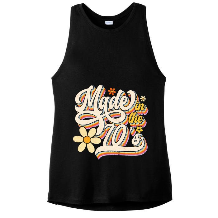 Made In The 70S Retro Created During 1970s Groovy Birthday Ladies PosiCharge Tri-Blend Wicking Tank