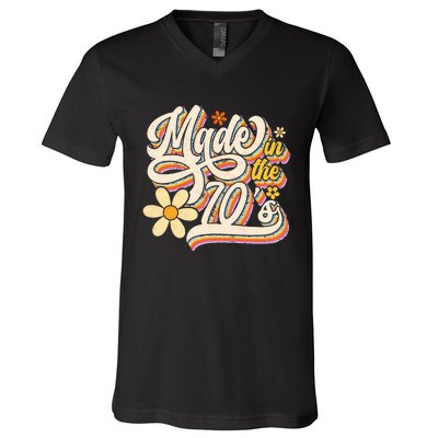 Made In The 70S Retro Created During 1970s Groovy Birthday V-Neck T-Shirt