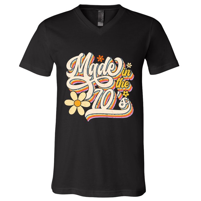 Made In The 70S Retro Created During 1970s Groovy Birthday V-Neck T-Shirt