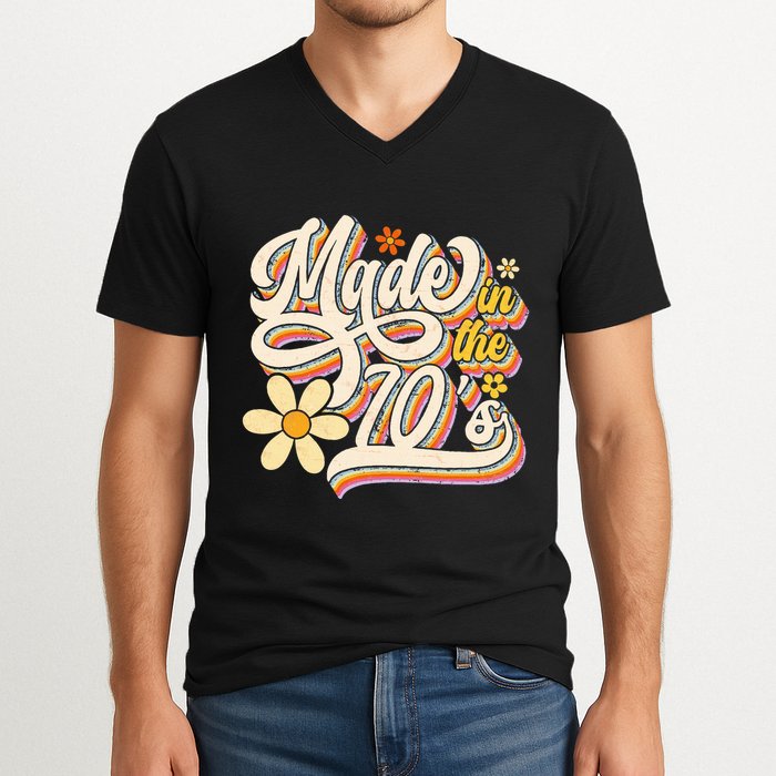 Made In The 70S Retro Created During 1970s Groovy Birthday V-Neck T-Shirt