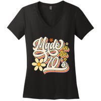 Made In The 70S Retro Created During 1970s Groovy Birthday Women's V-Neck T-Shirt