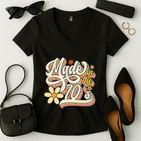 Made In The 70S Retro Created During 1970s Groovy Birthday Women's V-Neck T-Shirt