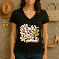 Made In The 70S Retro Created During 1970s Groovy Birthday Women's V-Neck T-Shirt