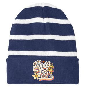 Made In The 70s Retro Created During 1970s Groovy Birthday Striped Beanie with Solid Band