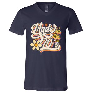 Made In The 70s Retro Created During 1970s Groovy Birthday V-Neck T-Shirt