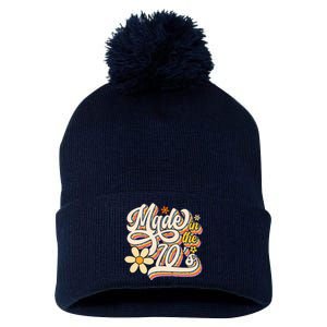 Made In The 70s Retro Created During 1970s Groovy Birthday Pom Pom 12in Knit Beanie