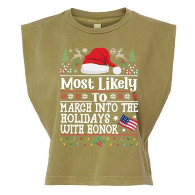 March Into The Holidays W/ Honor Patriotic Christmas Soldier Gift Garment-Dyed Women's Muscle Tee