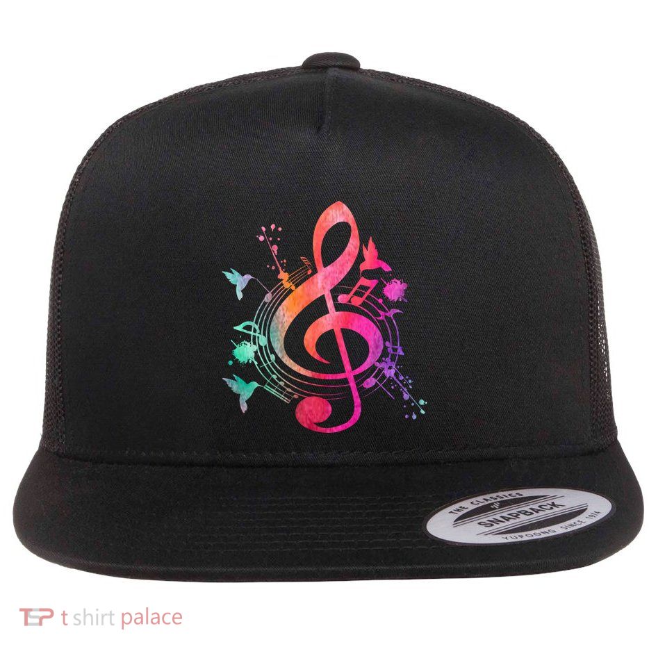 Musical Instrument Treble Clef Bird Music Flat Bill Trucker Hat
