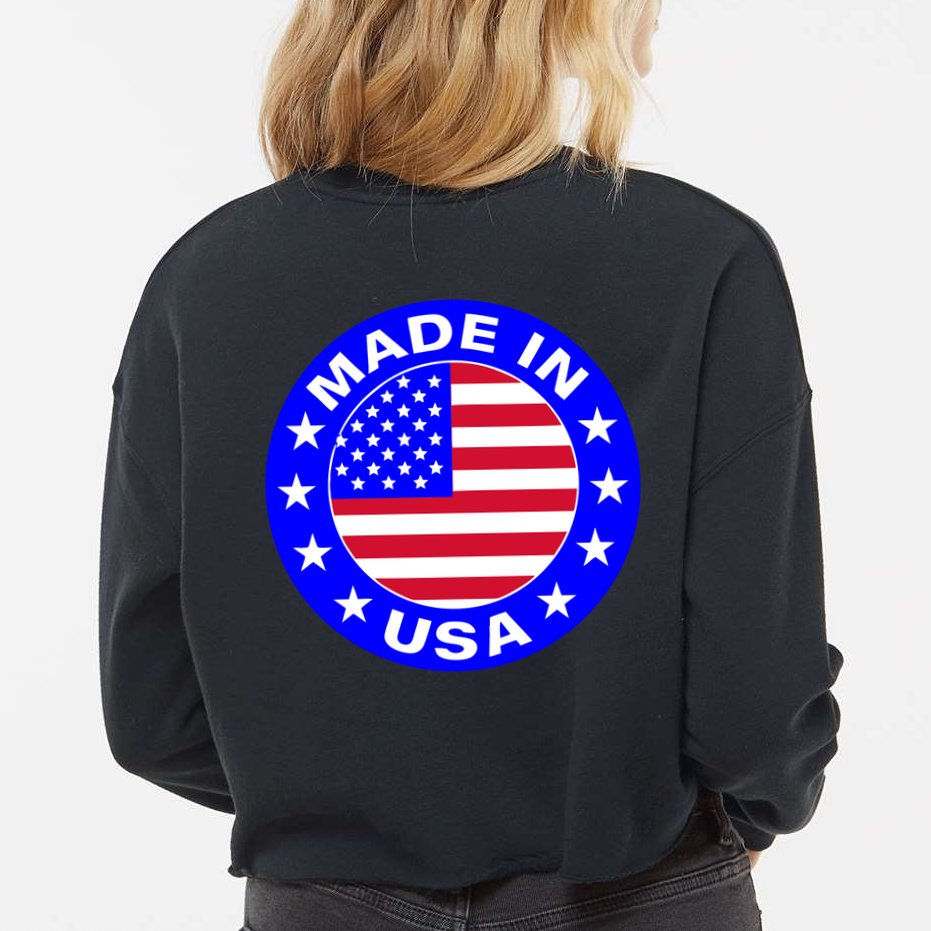 Made In The USA Badge Cropped Pullover Crew